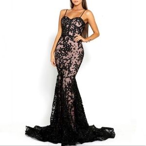 Portia & Scarlett Black Nude Mermaid Dress (6)